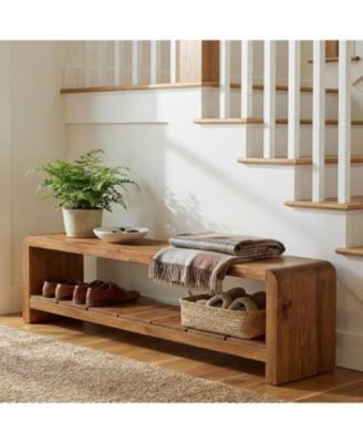 Solid Wood Entryway Bench with Shoe Storage, Long Shoe Bench,2-Tier End of Bed Seating