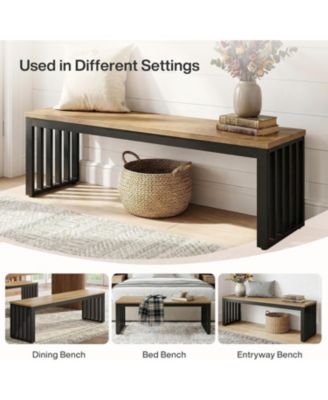 Entryway Bench, 47.3" Industrial End of Bed Bench with Sturdy Metal Frame, Wooden Indoor Bench