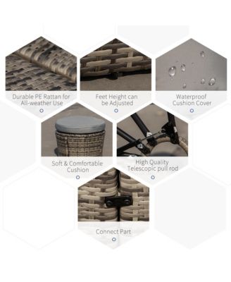 4-Piece Rattan Patio Furniture Set, Round Convertible Daybed or Sunbed with Adjustable Sun Canopy, Sectional Sofa, 2 Chairs, Table, 3 Pillows, Gray