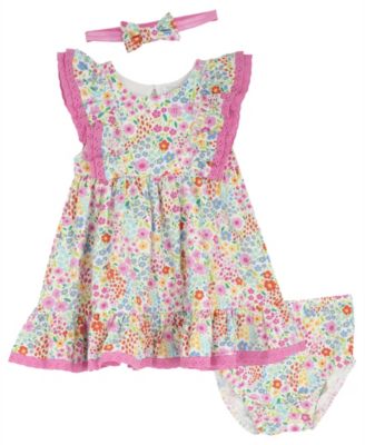 Baby Girls' Floral Print Dress, Bloomer and Headband, 3-Piece Set