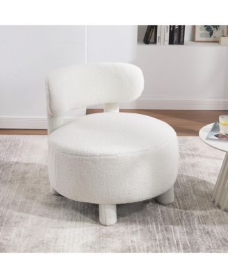Modern Teddy Fabric Accent Chair, Upholstered Slipper Side Chair with Curved Backrest and Solid Wood Legs for Living Room, Reading Nook