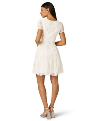 Women's V-Neck Beaded Mesh Dress