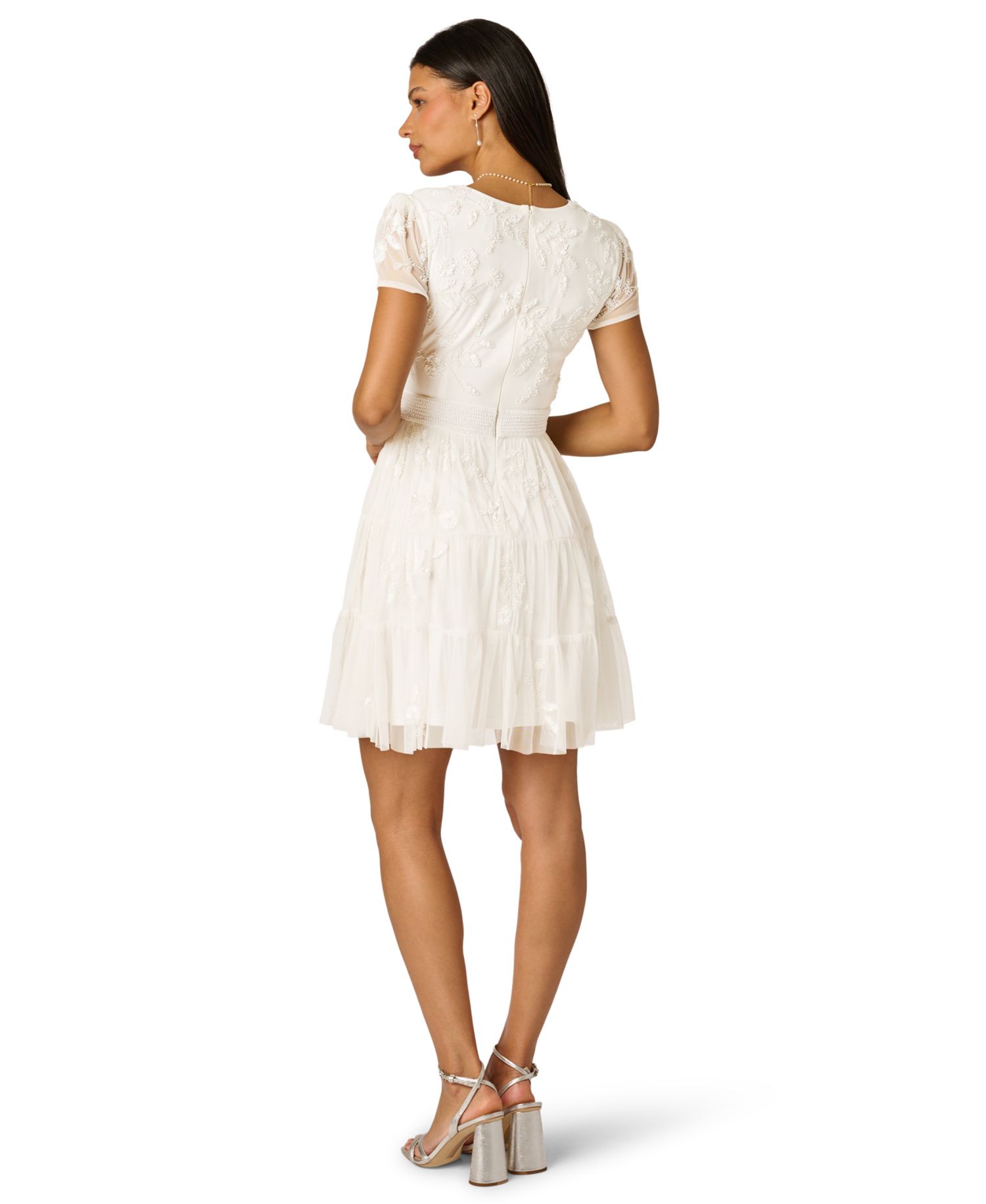 Women's V-Neck Beaded Mesh Dress
