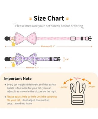 2 Pack Cotton Cat Collars with Bow Tie Bell Adjustable Breakaway Whale Flamingo Patterns for Spring Summer Male Female