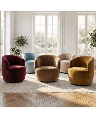 Velvet Swivel Barrel Accent Chair 27 Inch Wide Upholstered 1 Piece