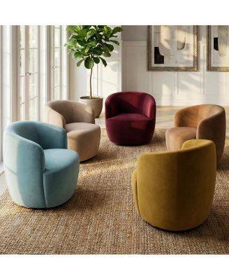Velvet Swivel Barrel Accent Chair 27 Inch Wide Upholstered 1 Piece
