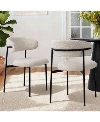 Set of 2 Modern Textured Upholstered Dining Chairs with Curved Back