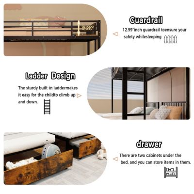 Metal Triple Bunk Bed, Separates to 3 Twins