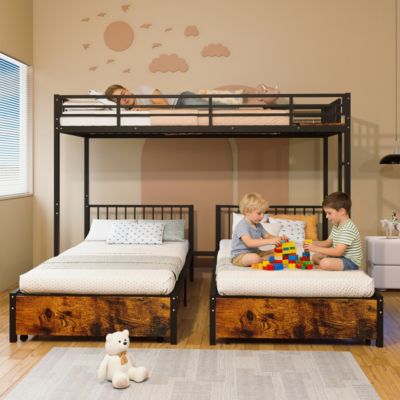 Metal Triple Bunk Bed, Separates to 3 Twins