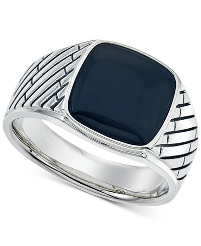 Esquire Men's Jewelry Onyx (12 x 12mm) Ring in Sterling Silver, Only at Macy's