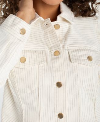 Women's Striped Collared Neck Trucker Jacket