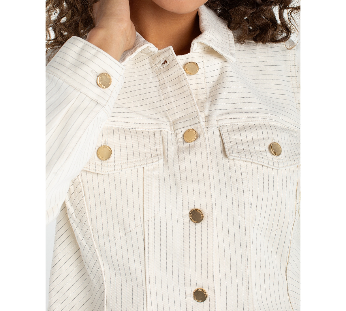 Liverpool Los Angeles Women's Striped Collared Neck Trucker Jacket