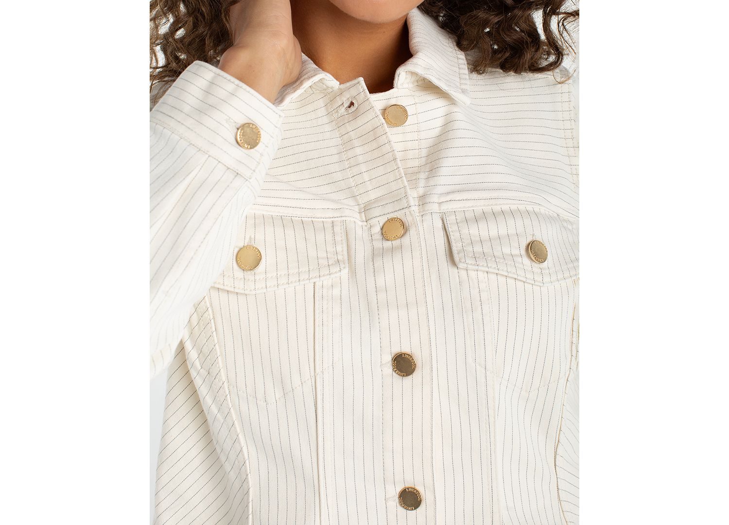 Women's Striped Collared Neck Trucker Jacket
