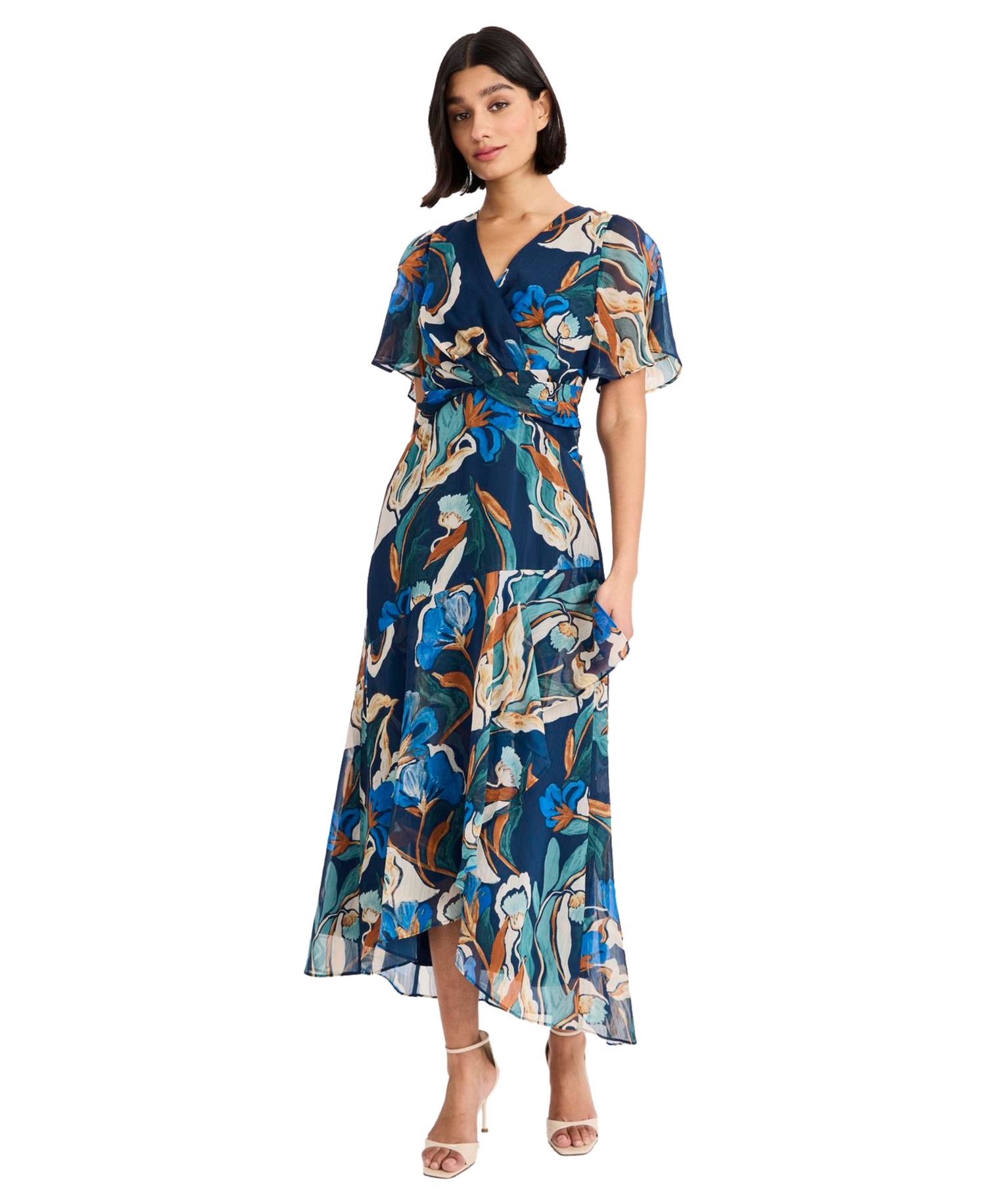 Women's V-Neck Short-Sleeve Midi Dress