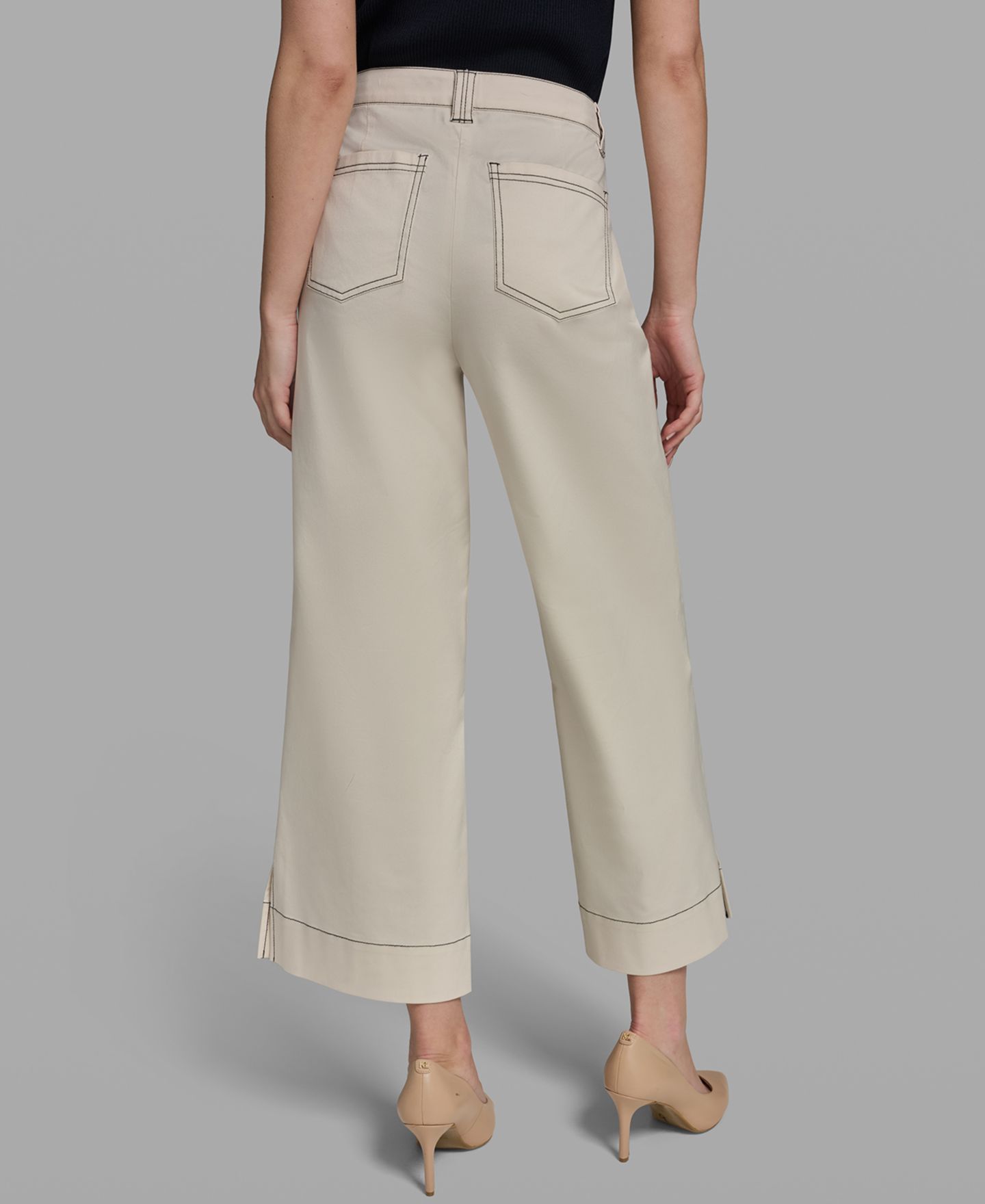 Женские брюки KARL LAGERFELD PARIS Petite Mid-Rise Wide-Leg, цвет: Бисквитный — фото 5