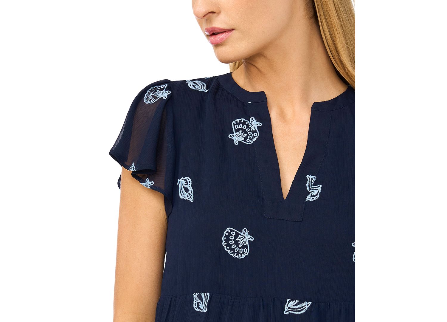 Women's Embroidered V-Neck Short Tiered Dress