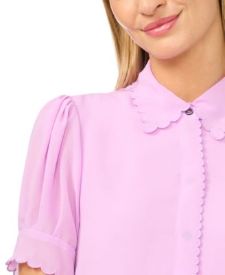 Women's Scalloped Puff-Sleeve Button-Front Top