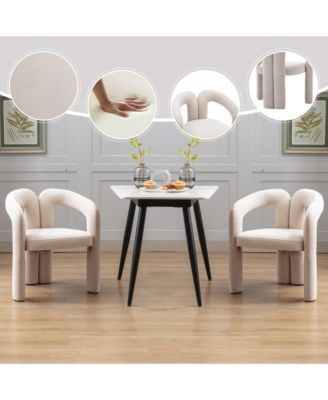 Velvet Fabric Upholstered Accent Chair Set of 2, Barrel Side Chairs with Elephant Feet and Curved Backrest for Living Room