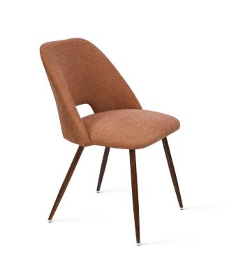 Set of 4 Upholstered Dining Chairs, Modern Fabric, Walnut Metal Legs