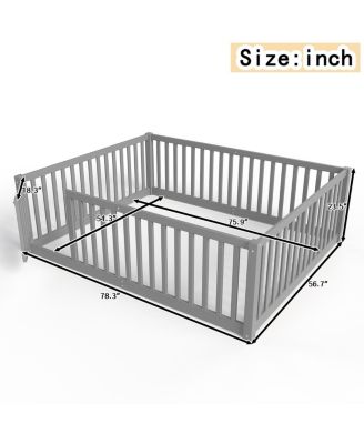 Full Size Bed Floor Bed with Safety Guardrails and Door for Kids