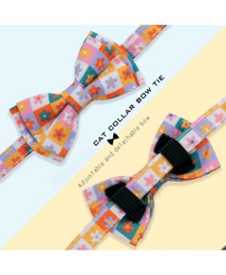 2 Pack Cat Collar Set with Bow Tie Bandana Breakaway Safety Bell Adjustable