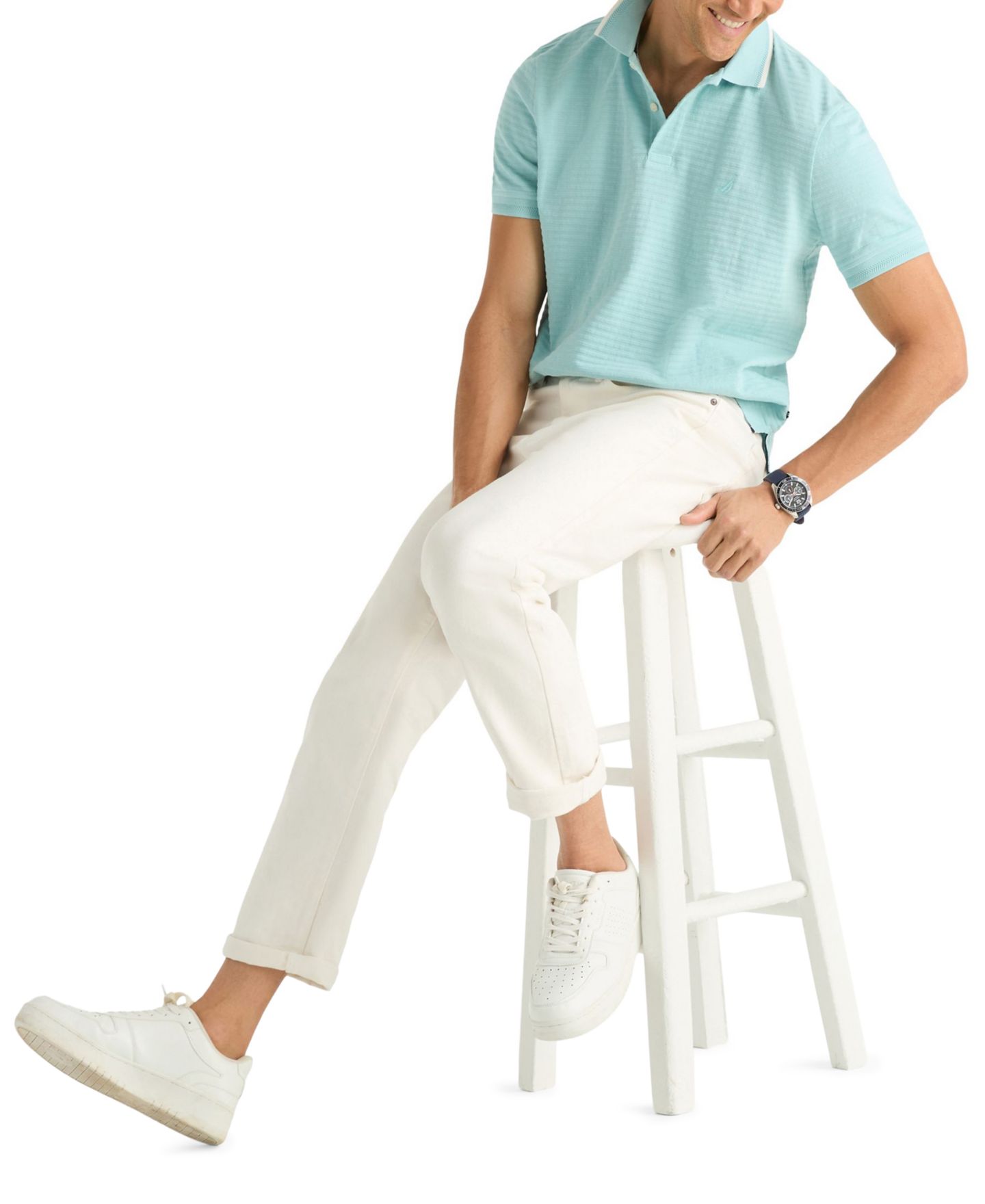 Мужское поло Nautica Short-Sleeve Jacquard Polo Shirt, цвет: Пляжный синий — фото 2