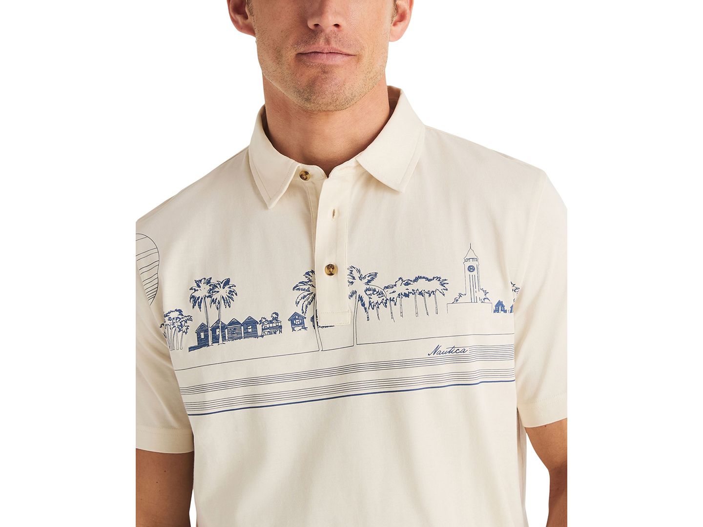 Мужское поло Nautica Engineered Print Classic-Fit Polo Shirt, цвет: Натуральный — фото 3