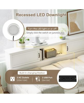 L-Shaped Full Bed w/ Drawer, Bookcase, LED, USB