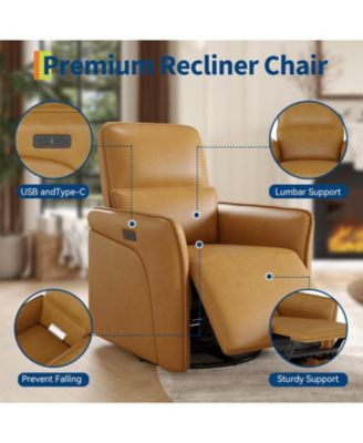 Leather Recliner Chair, 360degree(s) Swivel Power Rocker, Lumbar Support, USB, Footrest, Accent Chair