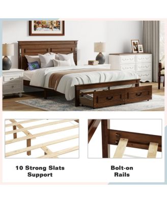 LED Storage Bed w/USB, Walnut Pinewood Frame