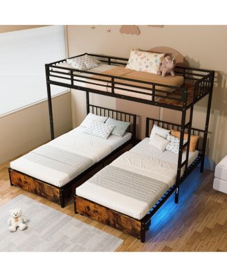Metal Triple Bunk Bed, Separates to 3 Twins