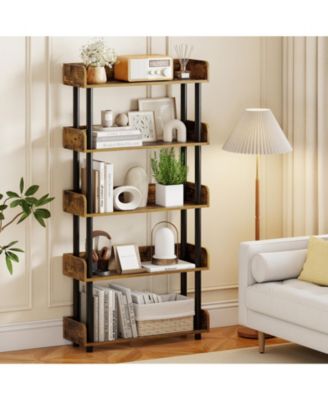 5-Tier Open Bookcase with Industrial Storage Unit