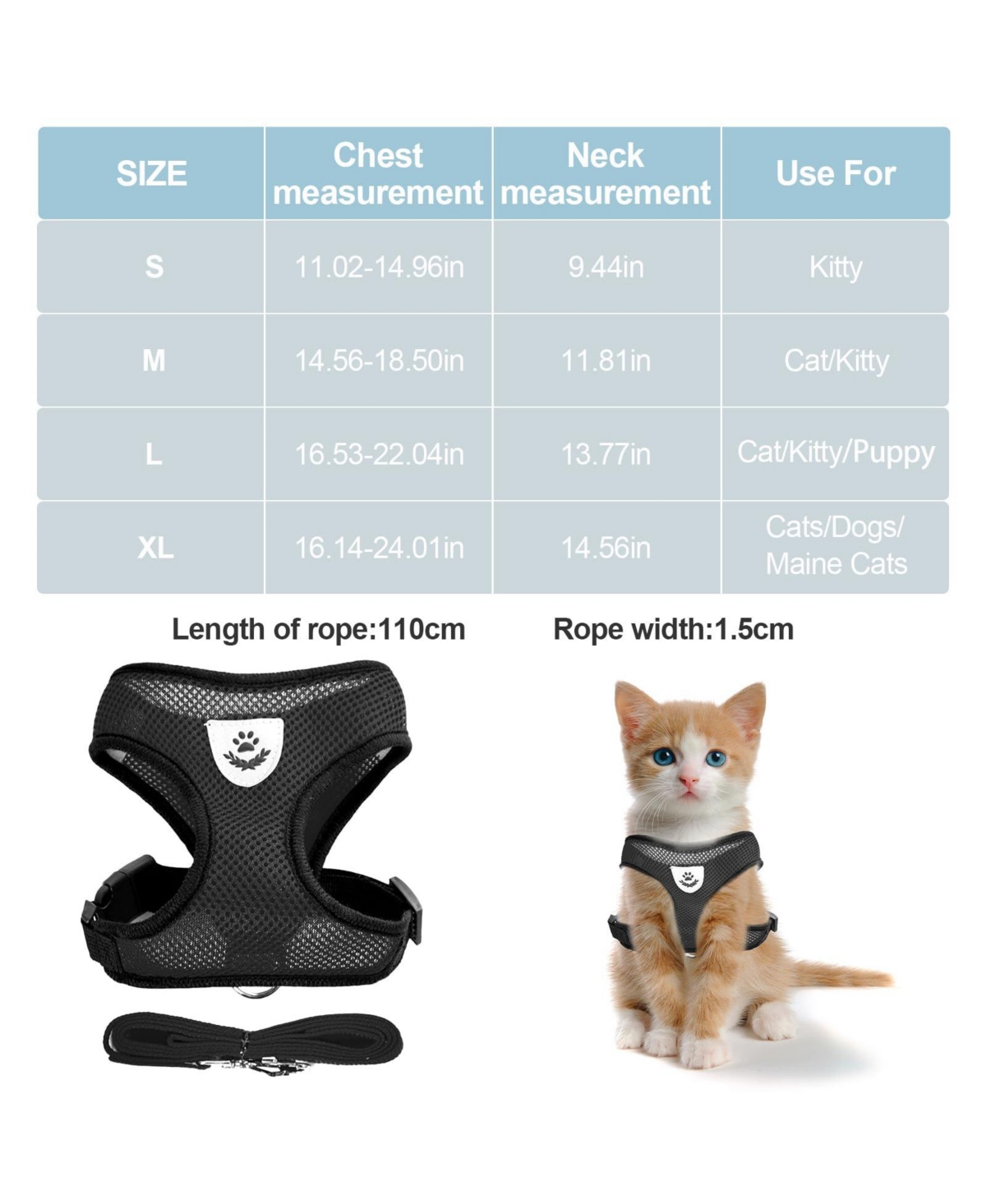 Aronkl Summer Cat Harness Leash Set Anti Escape Adjustable Soft Mesh Reflective Breathable Lightweight