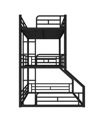 Metal Triple Bunk Bed with Guardrails