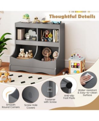 Toy Storage Organizer 4-Cubby Kids Bookcase for Toys and Books