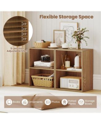 2-Cube Bookcase Floor Standing Open Bookshelf with 5-Position Adjustable Shelf