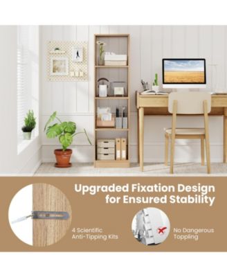 5 Tiers 4-Cube Narrow Bookshelf with 4 Anti-Tipping Kits
