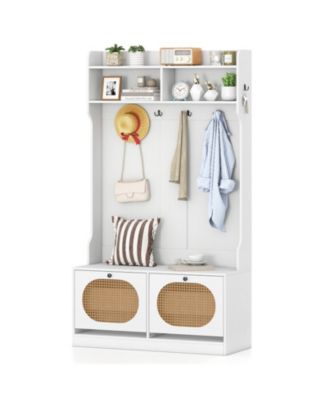 4-in-1 Entryway Hall Tree with Coat Rack, Shoe Bench and Flip Drawers