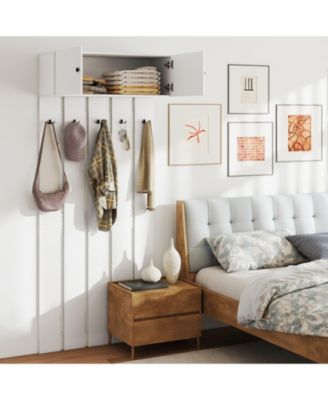 Wall Mounted Entryway Coat Rack with Storage Cabinet and 5 Hooks