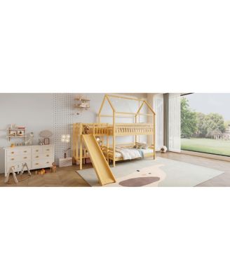 House Bunk Bed with Slide and Storage Stairs