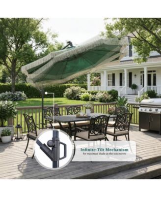 10ft Patio Offset Hanging Lighted Umbrella with Tassels