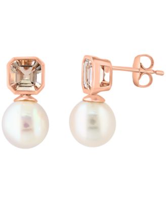 Morganite (1-5/8 ct. t.w.) & Freshwater Pearl (9mm) Earrings in 14k Rose Gold