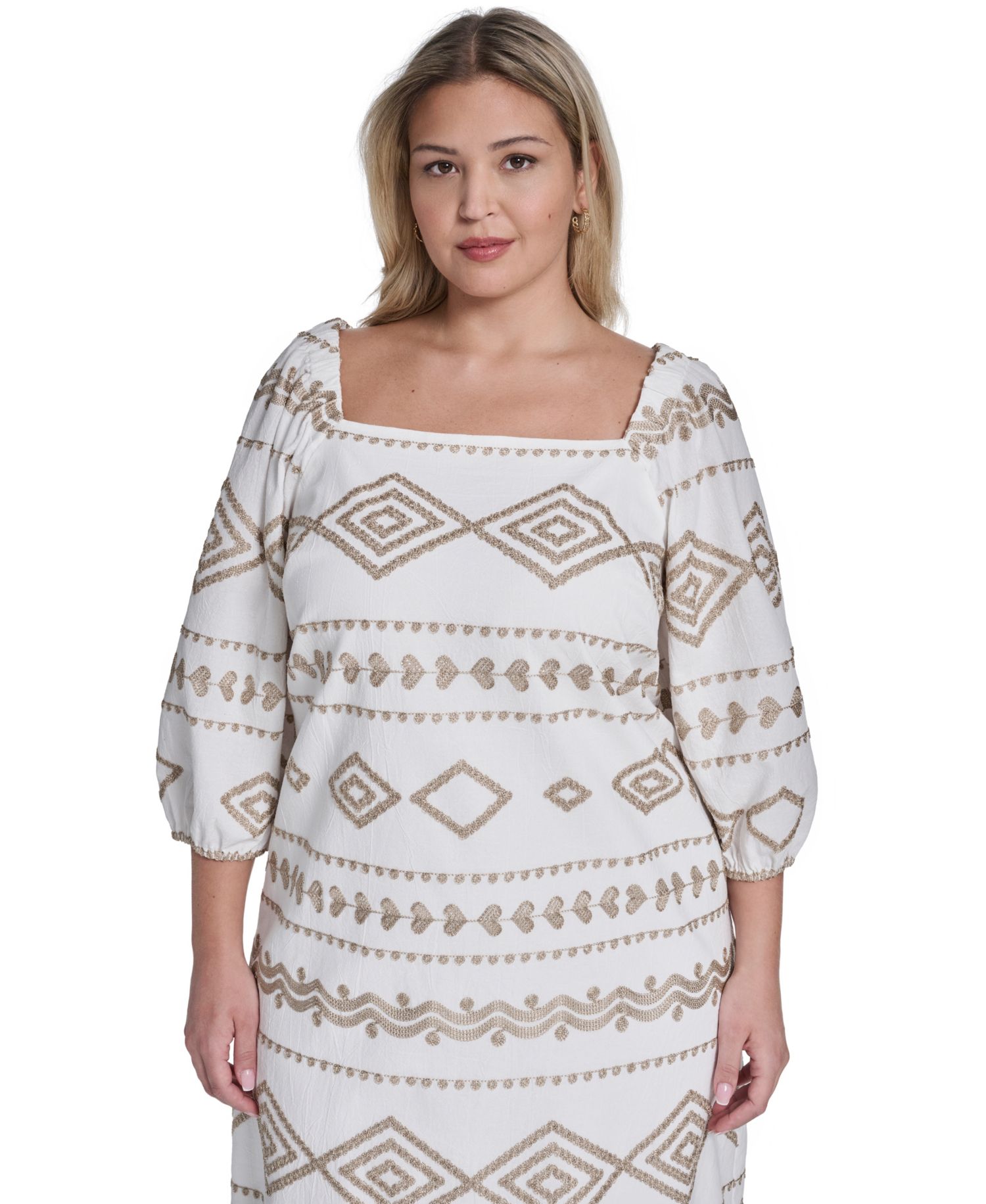 Plus Size Balloon-Sleeve Square Neck Shift Dress