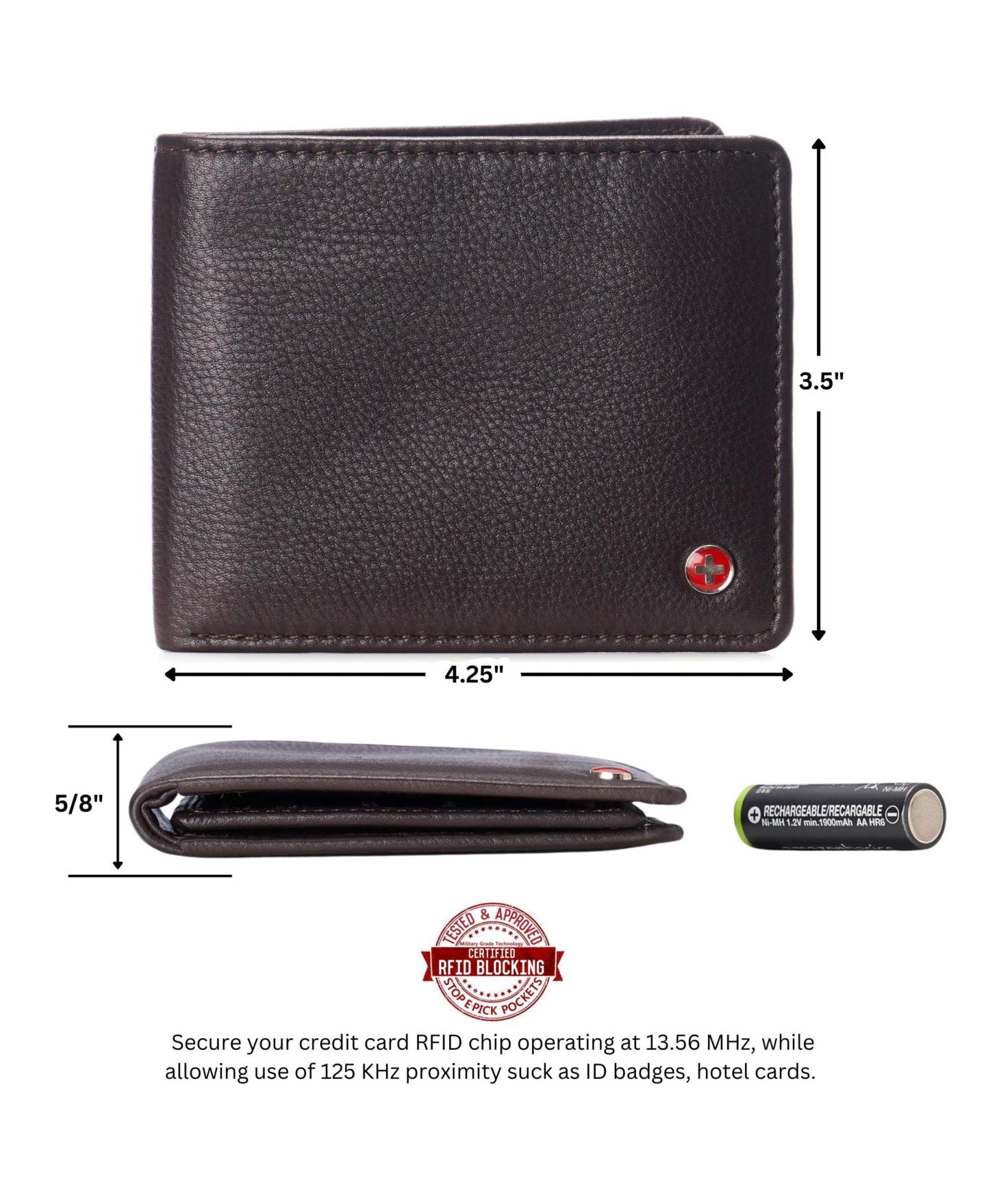 Мужской кошелёк Alpine Swiss Connor Executive Bifold Wallet Business Passcase for Men Premium Leather Dual ID Windows RFID Blocking Gift Box Included, цвет: Коричневый — фото 3