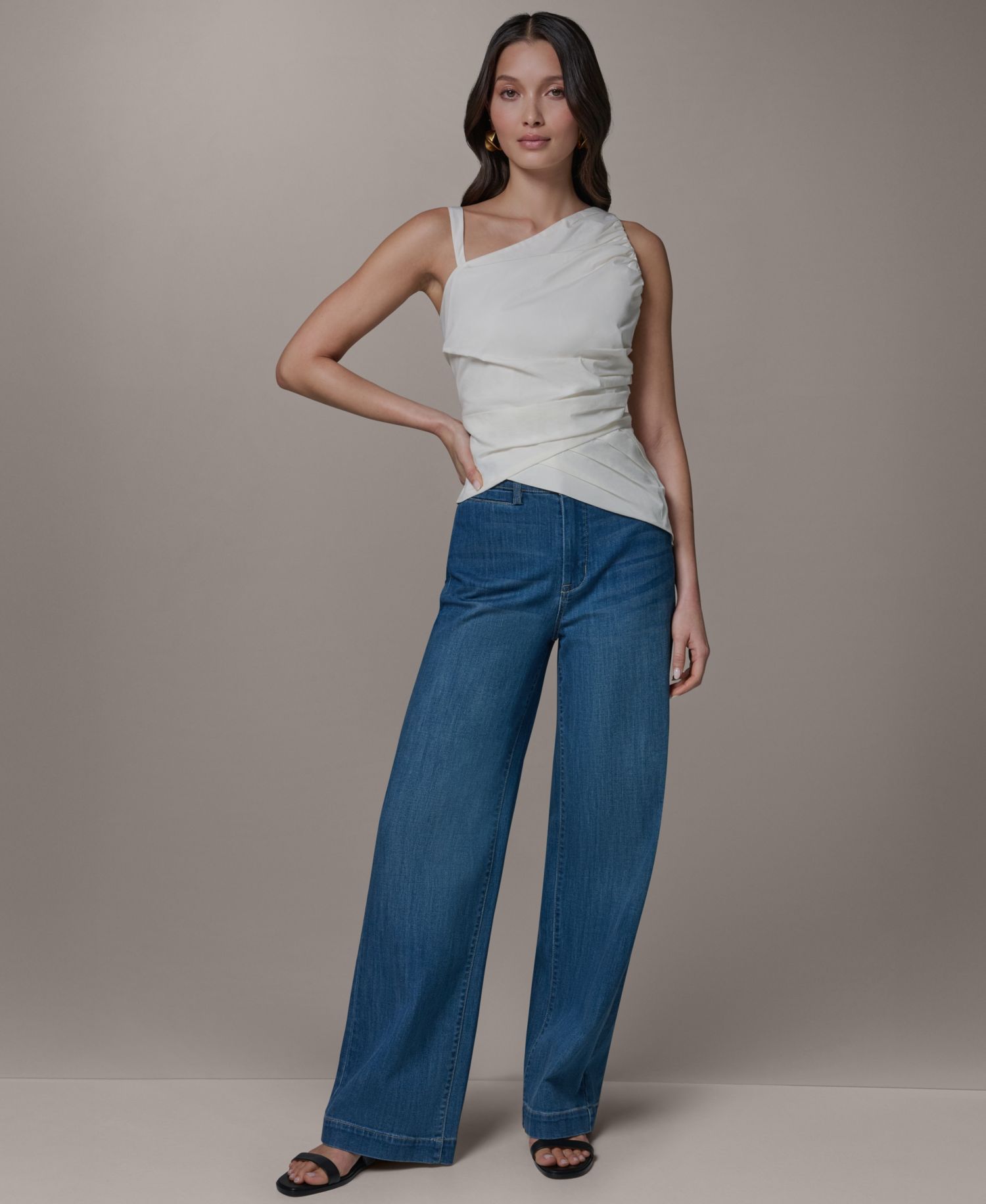 Women's Bias Asymmetric Neck Drape Blouse