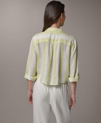 Women's Linen Button-Front Tie Blouse