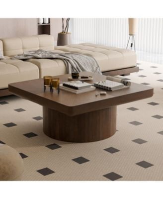Walnut 34.6" Modern Wood Coffee Table with Parquet Pattern