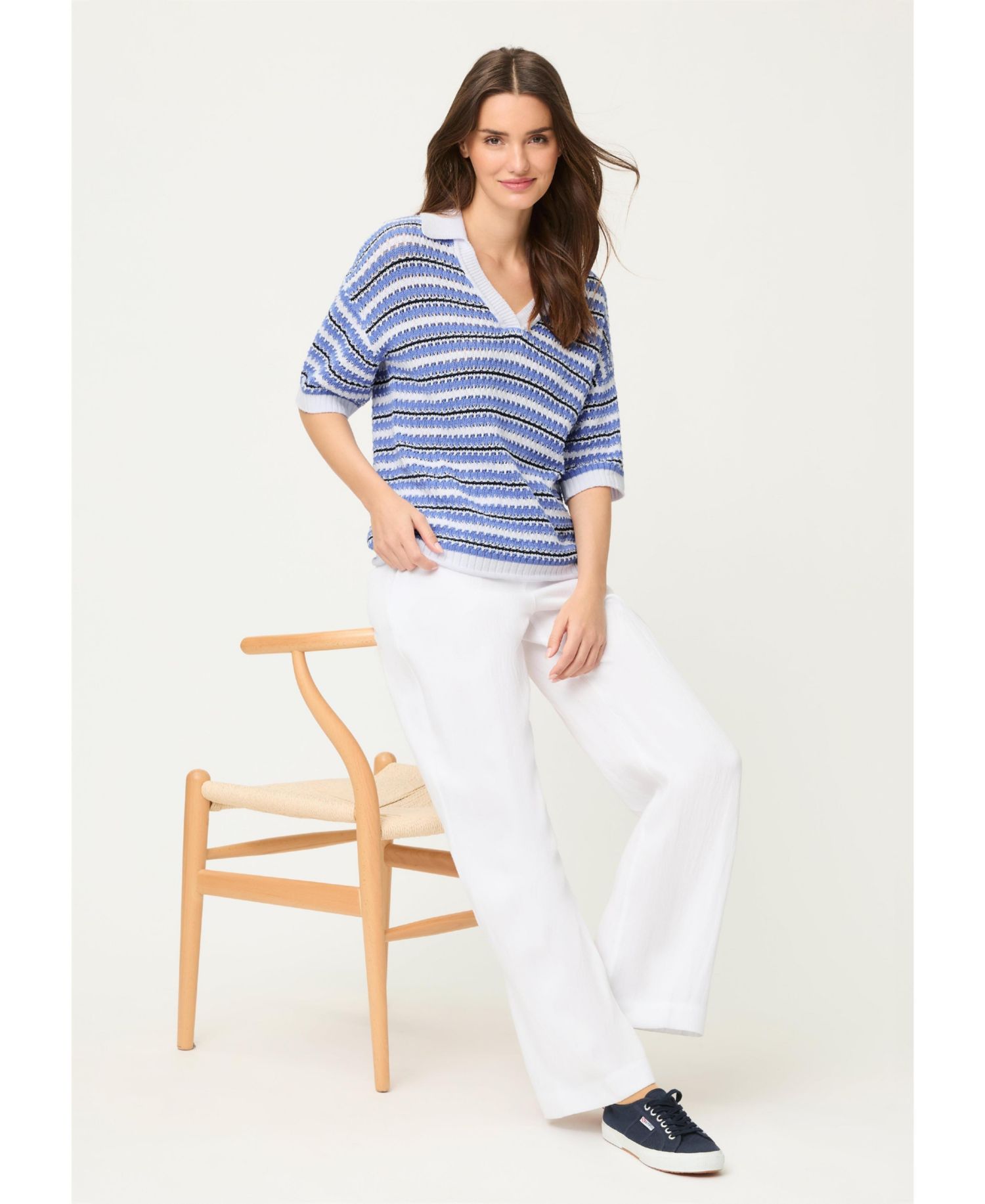 Women's Stripe Polo Sweater