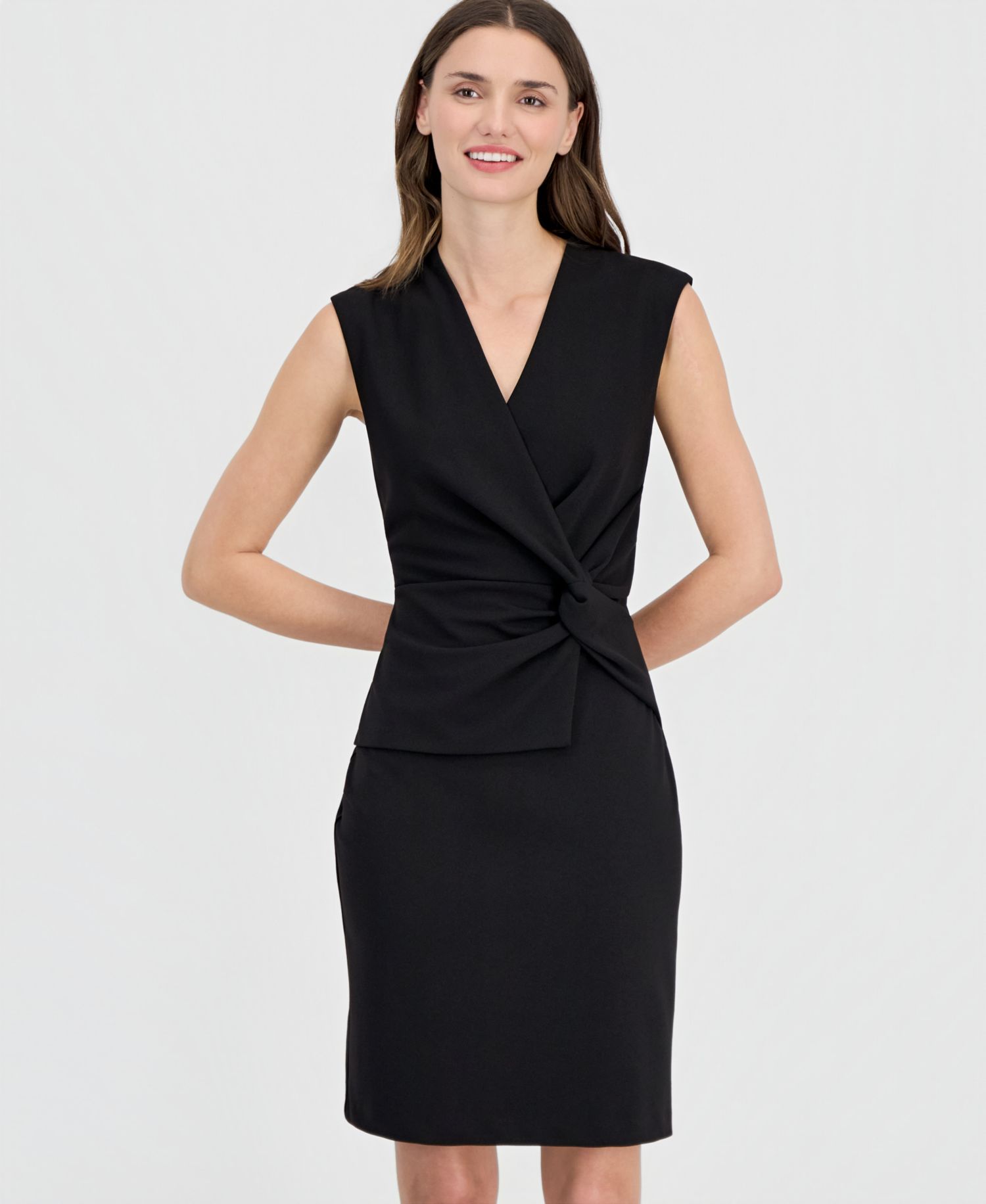 Women's Twist-Front-Overlay Scuba Sheath Dress
