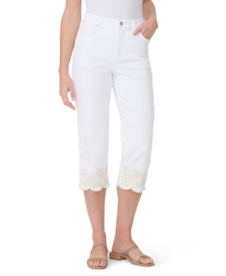 Women's Embroidered Scallop High-Rise Capri